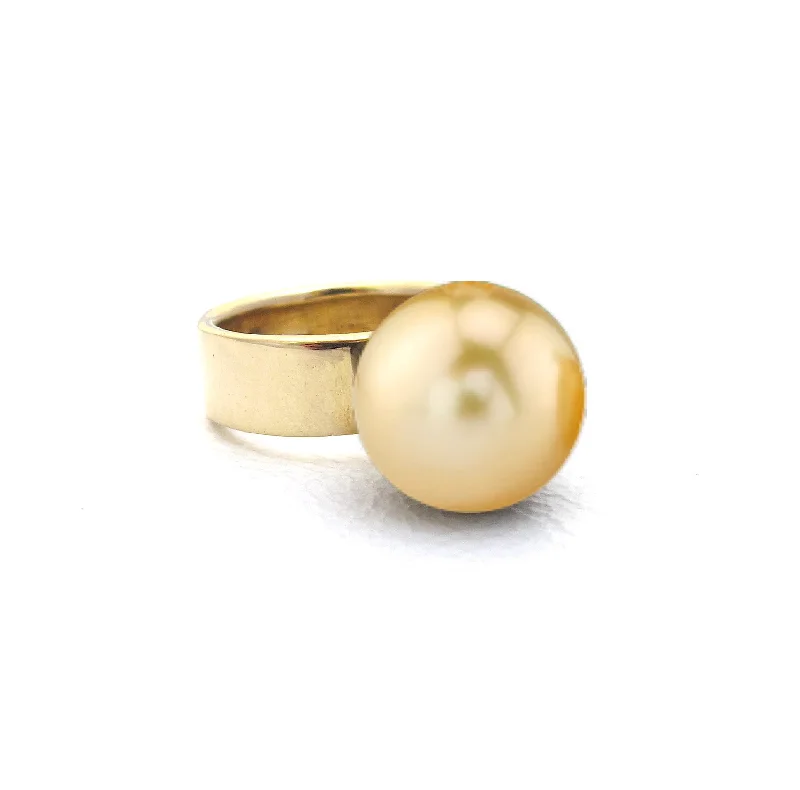 women's rings with open band -Orb Golden Pearl Ring