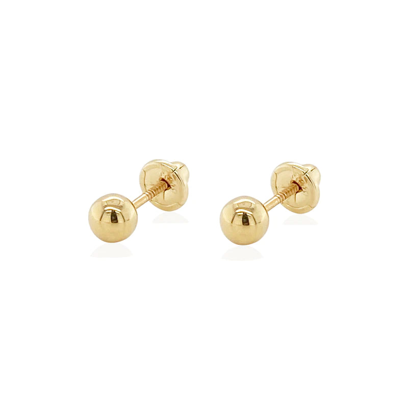 women's earrings with emerald centerpiece -18K Yellow Gold 4MM Gold Ball Children's Earrings