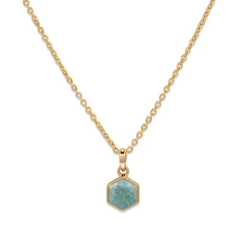 women's necklaces with oversized pendant -Unique & Co Gold & Amazonite  Hexagon Pendant