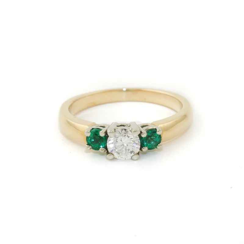 women's engagement rings with double band -14k Gold x Vintage 4mm Diamond & Emerald Triplet Band