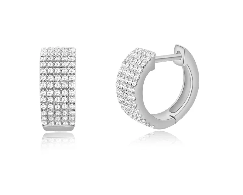 women's earrings with celestial drop -14K White Gold Diamond Thick Huggie Earrings