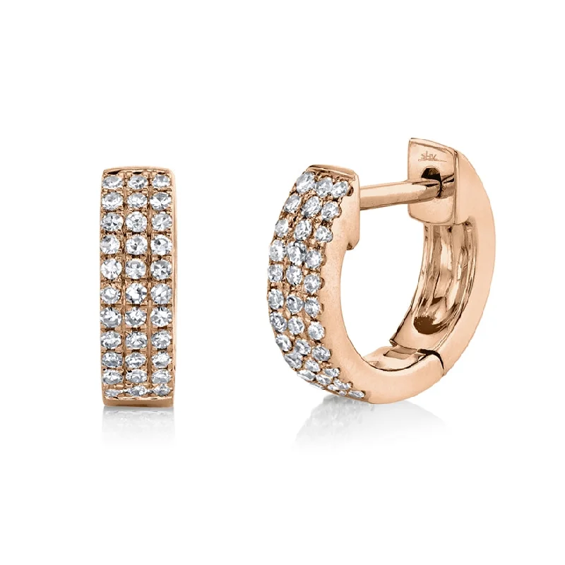 women's earrings with infinity symbol -14K Rose Gold Pave Huggie Earring