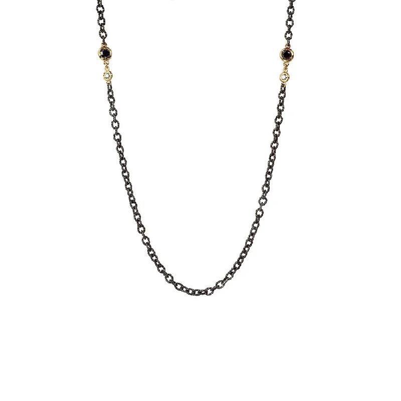 women's necklaces with geometric design -Sterling Silver Black Rhodium and Diamond CHARLIE Chain