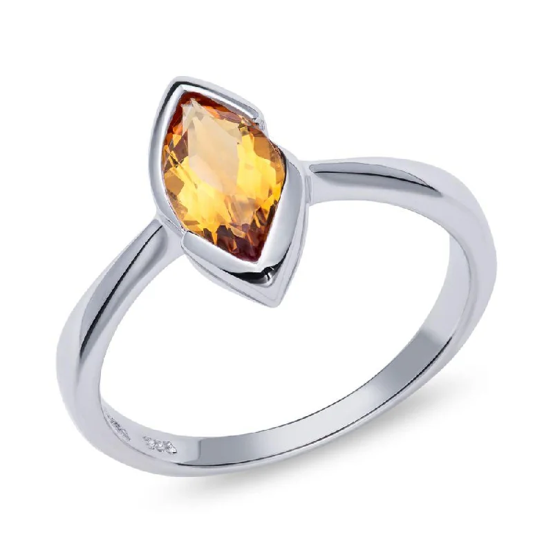 women's rings with emerald -Unique & Co Sterling Silver Citrine Marquise Ring