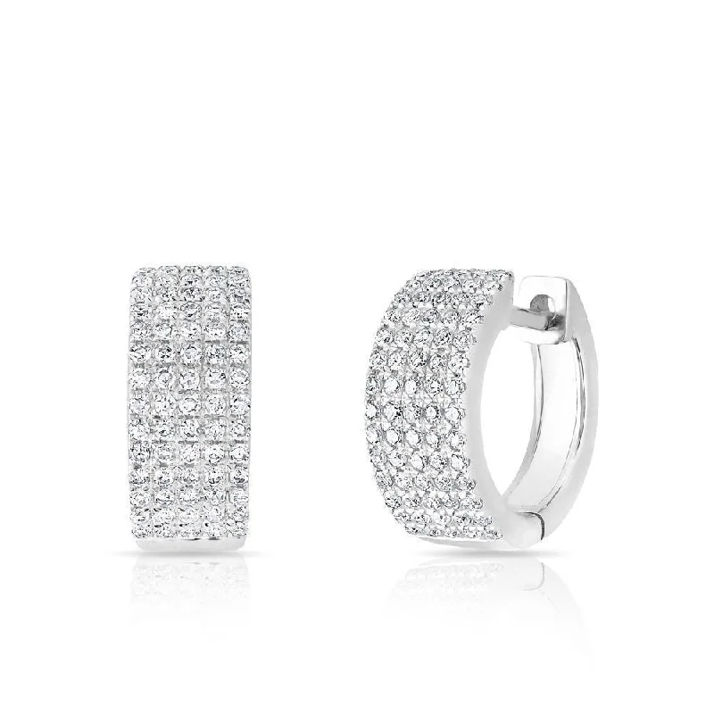 women's earrings silver -14K White Gold Diamond Pave Thick Huggie Earrings