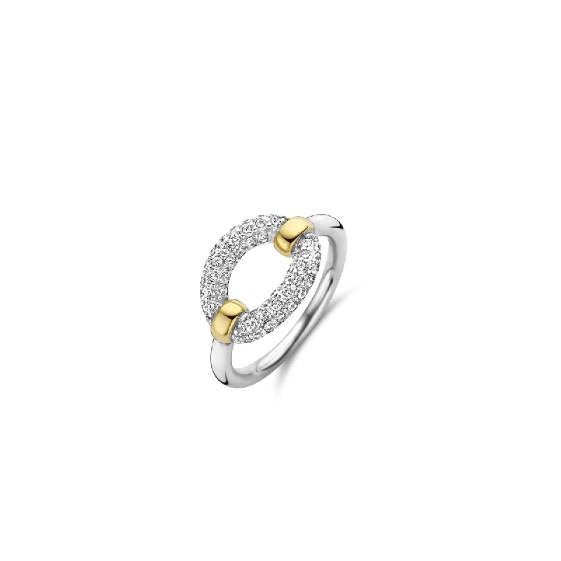 women's rings with princess-cut diamond -Ti Sento Silver Gold Vermeil Pave Cubic Zirconia Ring