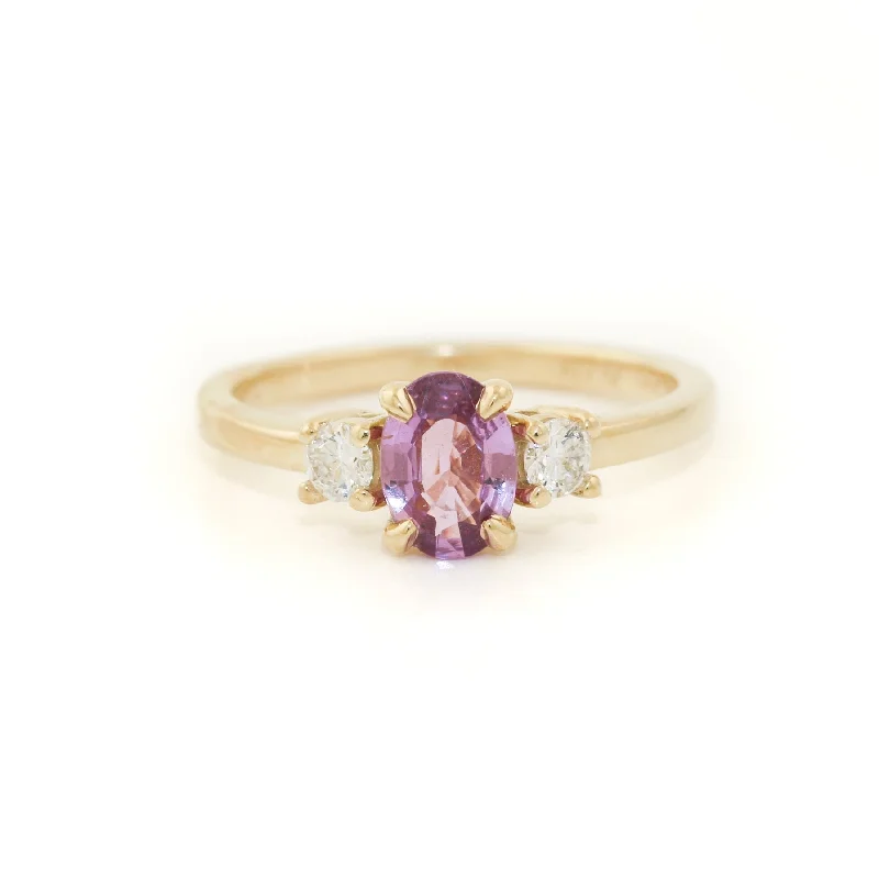 women's engagement rings with solitaire band -14K Gold x 6mm Pink Sapphire & Lab Diamond Band