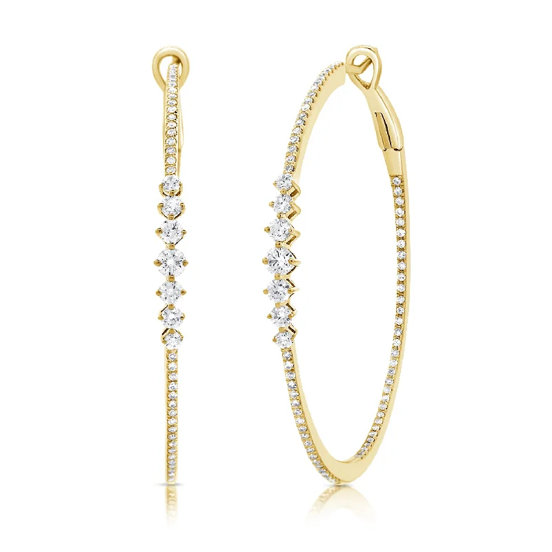 women's earrings with hoop style -14K Yellow Gold Diamond Graduating Inside Out Hoop Earrings