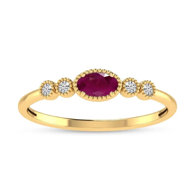 women's engagement rings with unique diamond cuts -14K Yellow Gold Oval Ruby and Diamond Stackable Ring RM4307X-JUL