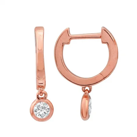 women's earrings with vintage design -14K Rose Gold Bezel Set Diamond Huggie Earrings