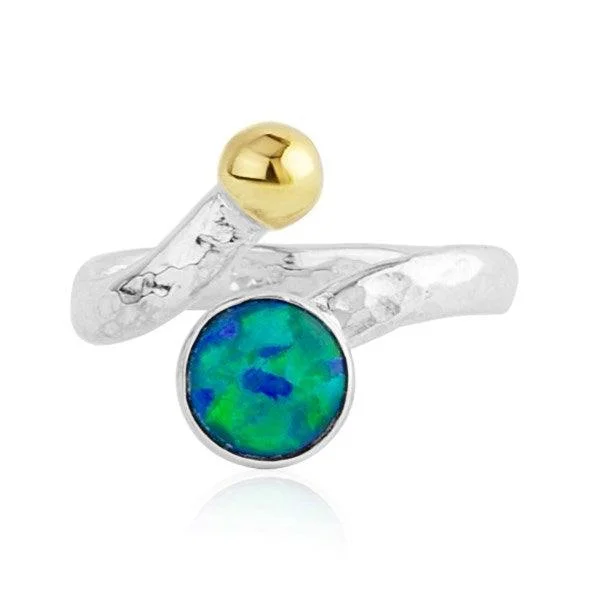 women's rings with diamond side stones -Lavan 9ct Gold and Silver Opal Ring - Adjustable