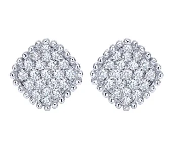 women's earrings with delicate engraving -14K White Gold Diamond Bombay Stud Earrings