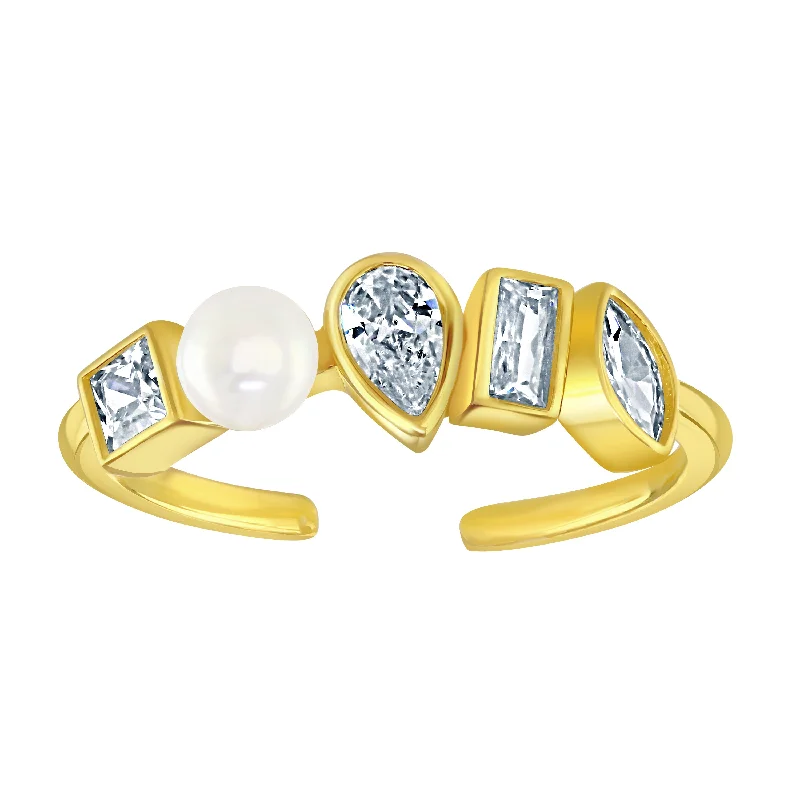 women's rings with intricate patterns -Gold Vermeil Pearl Cubic Zirconia Multi Shape Ring