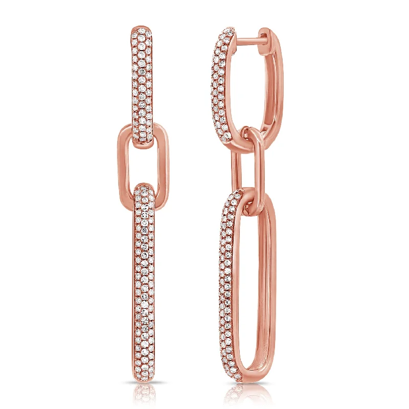 women's earrings diamond -14K Rose Gold Diamond Pave Large Paper Link Earrings