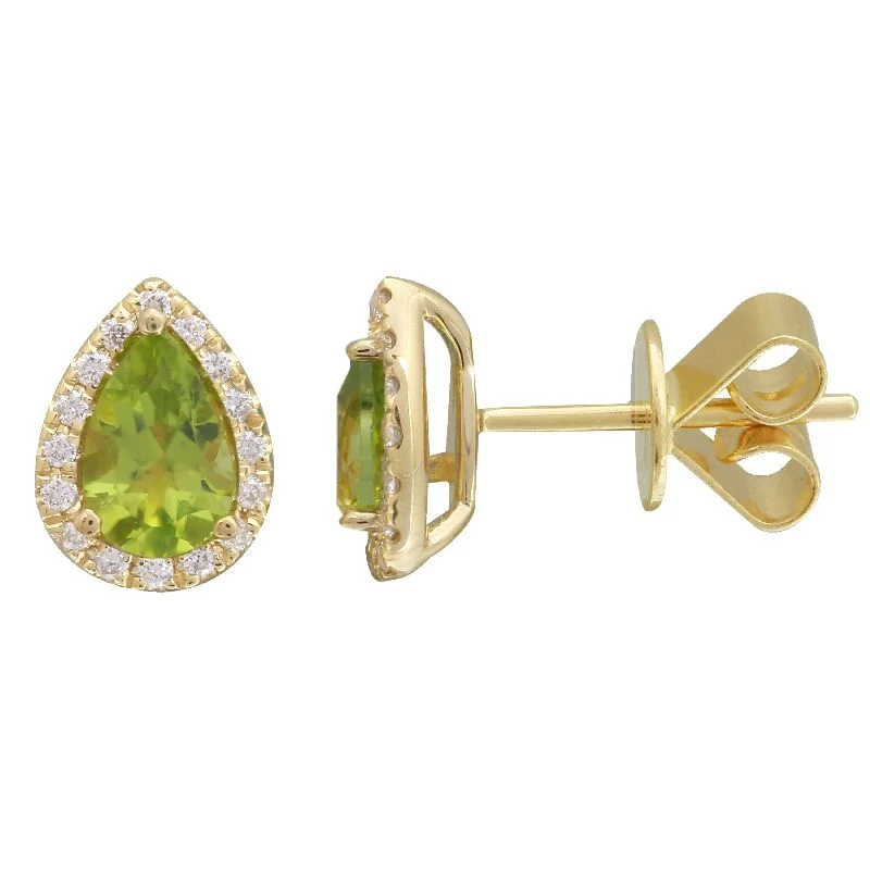 women's earrings with mixed metals -14k Yellow Peridot & Diamond Pear Gemstone Earrings