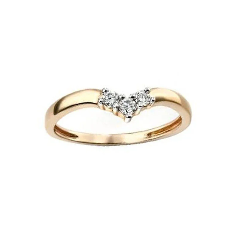 women's engagement rings with bezel setting -Three Stone Diamond Wishbone Ring in Yellow Gold