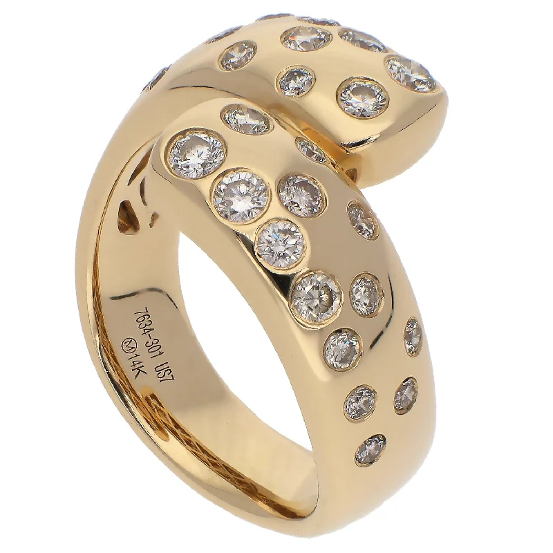 women's engagement rings with matching wedding band -14K Yellow Gold Round Diamonds Bypass Ring