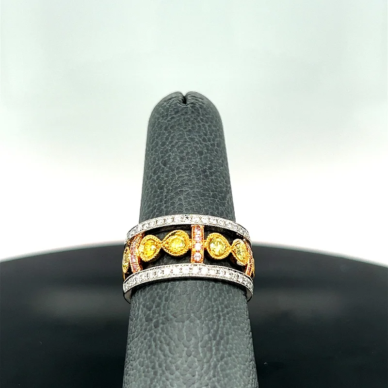 women's engagement rings with cushion-shaped gemstone -18k Tri Tone Gold 1.10CTW Diamond Band