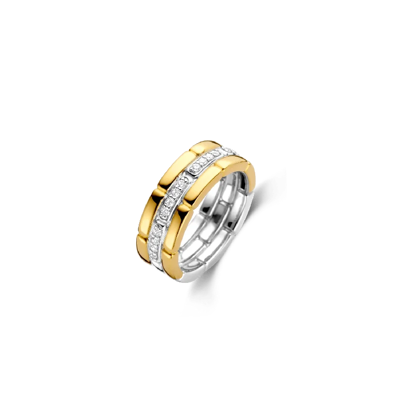 women's rings with vintage design -Ti Sento Gold Vermeil Cubic Zirconia Three Band Ring