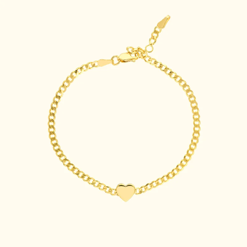 women's bracelets with infinity bangle -Heart on Curb Chain Bracelet