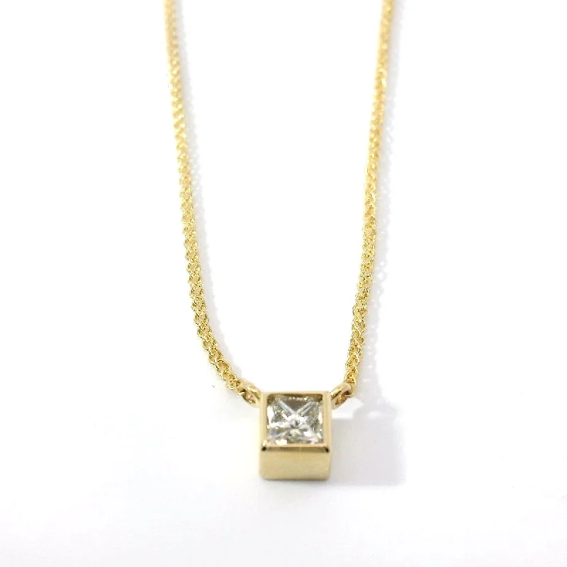 women's necklaces with platinum chain -14K Yellow Gold Bezel-Set Natural Princes Cut Diamond Pendant