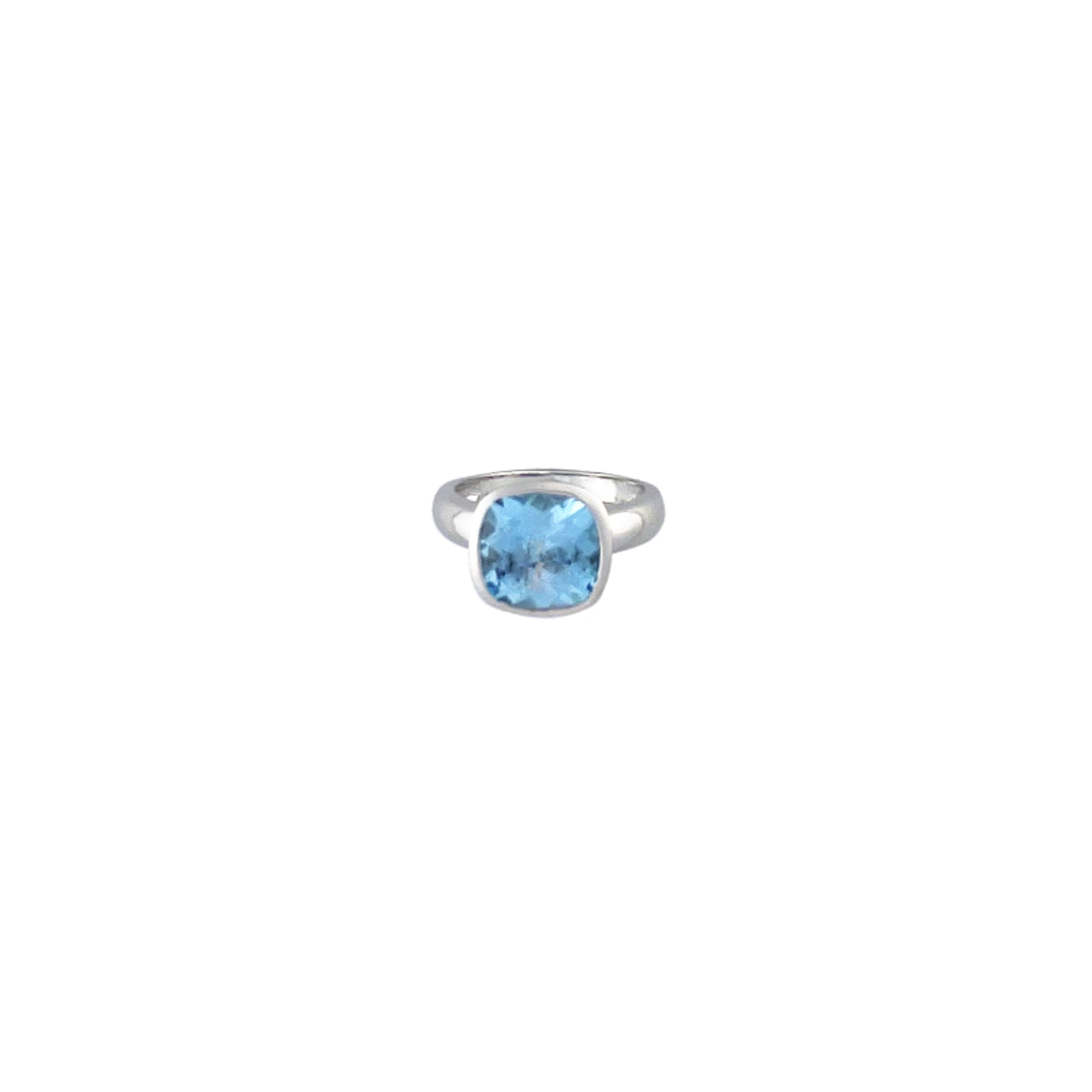 women's rings with vintage stones -Silver Faceted Blue Topaz Cushion Ring