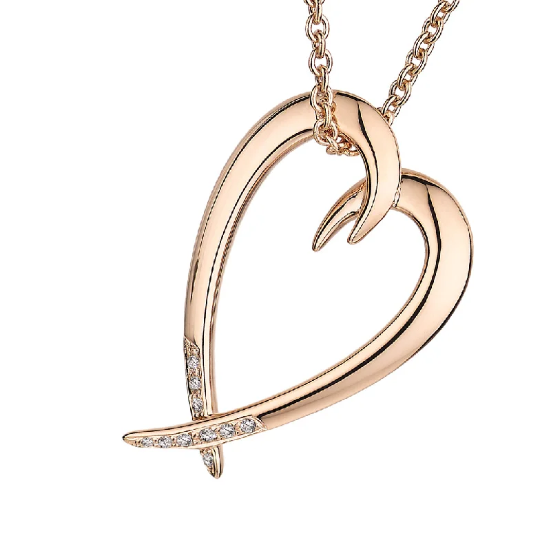 women's necklaces with twisted design -Hook Heart  Pendant - Rose Gold Vermeil & Diamond