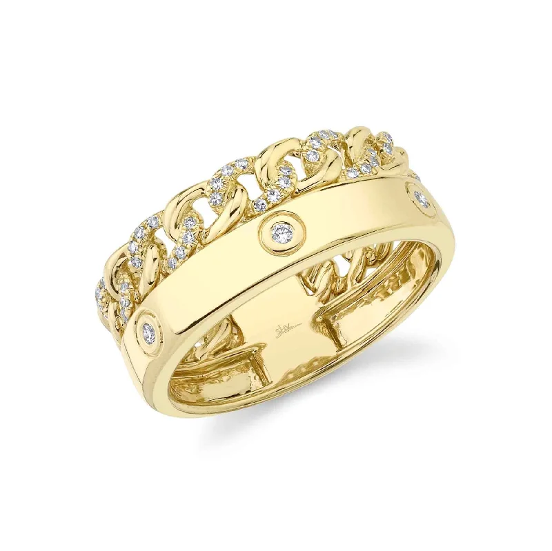 women's engagement rings with twisted band detail -14K Yellow Gold Dual Round Diamond Link Design Ring