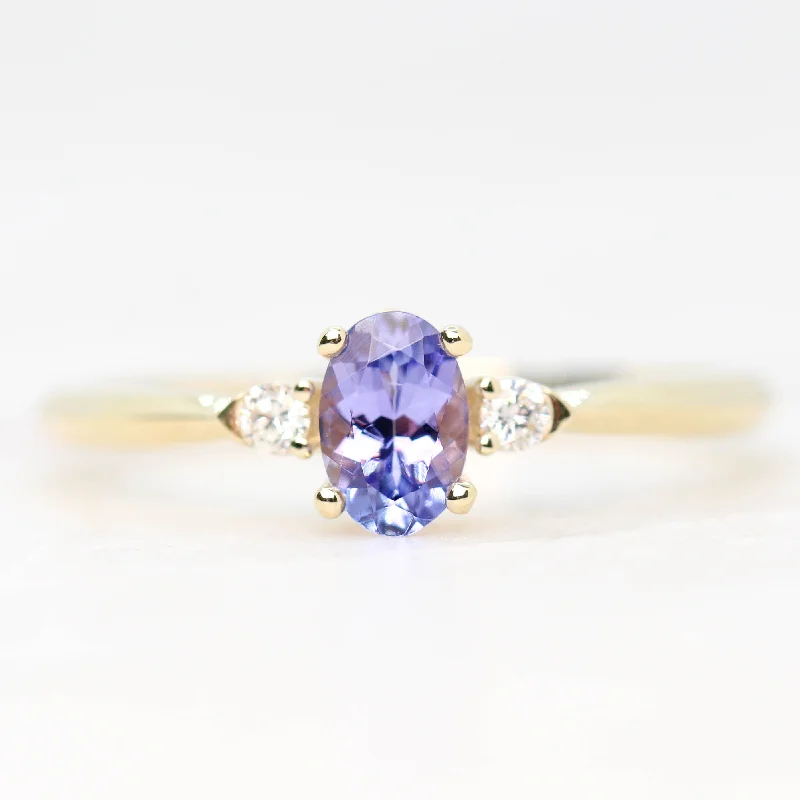 women's engagement rings with milgrain halo -Chelsea Ring with an Oval Tanzanite and White Accent Diamonds in 14k Yellow Gold - Made to Order, Choose Your Gold Tone