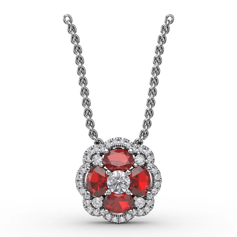 women's necklaces with statement necklace -FANA Ruby and Diamond Cluster Pendant P1574R