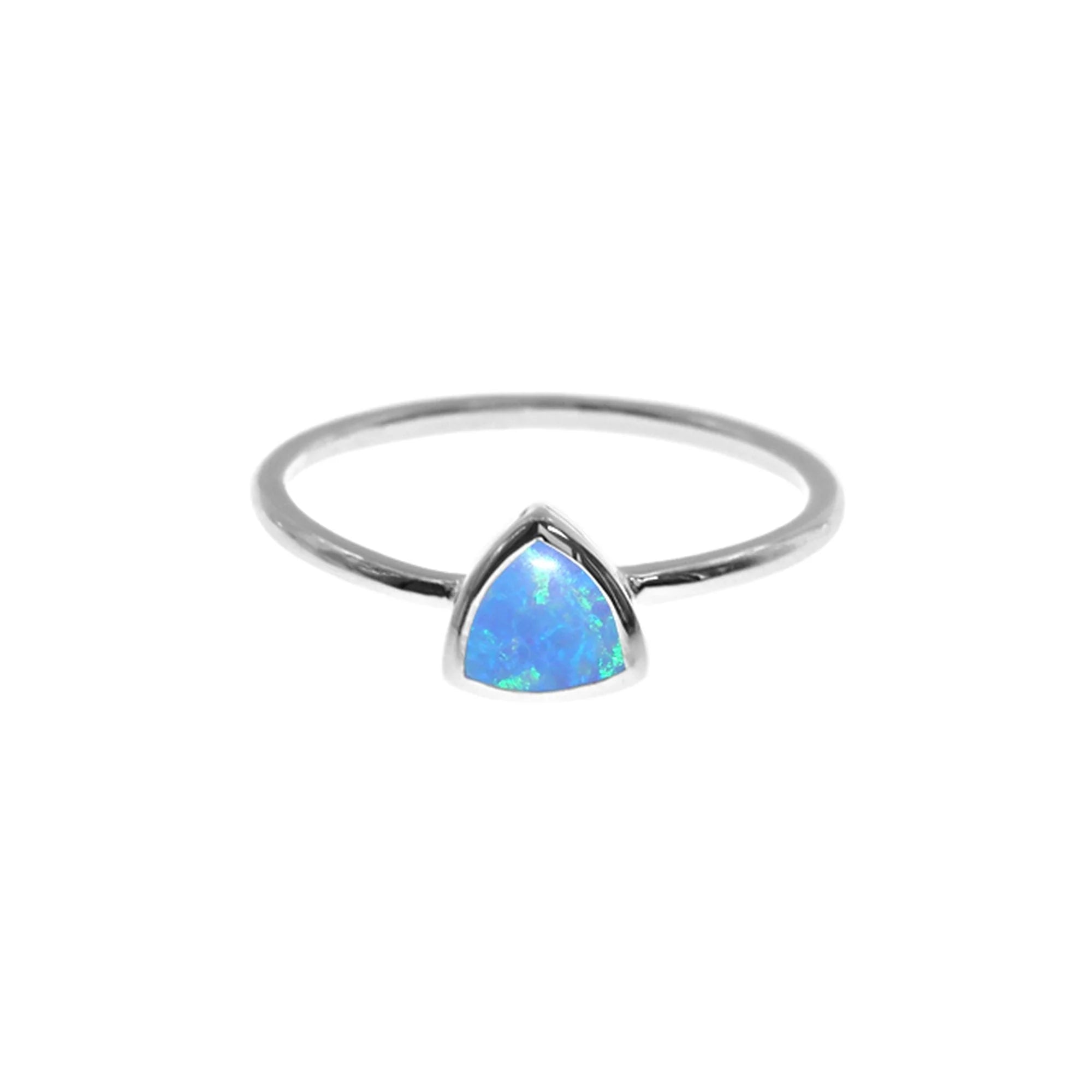 women's rings with delicate accents -Sterling Silver Blue Opalique Trillion-Cut Ring