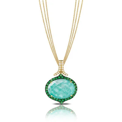 women's necklaces with dainty design -Doves Amazonite Diamond and Tsavorite Pendant 6232AZT