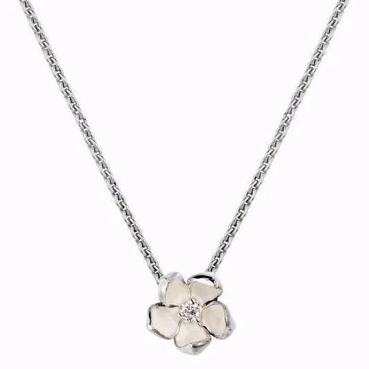 women's necklaces with designer pendant -Cherry Blossom Flower Pendant - Silver & Diamond