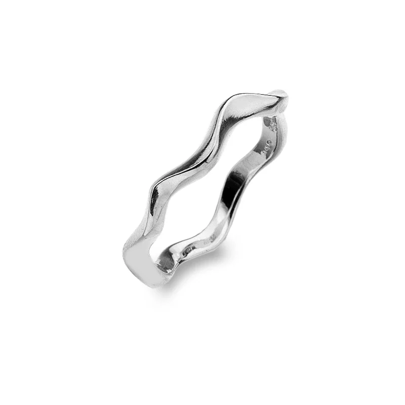 women's rings with dainty band -Sea Gems Sterling Silver Water Ripple Ring