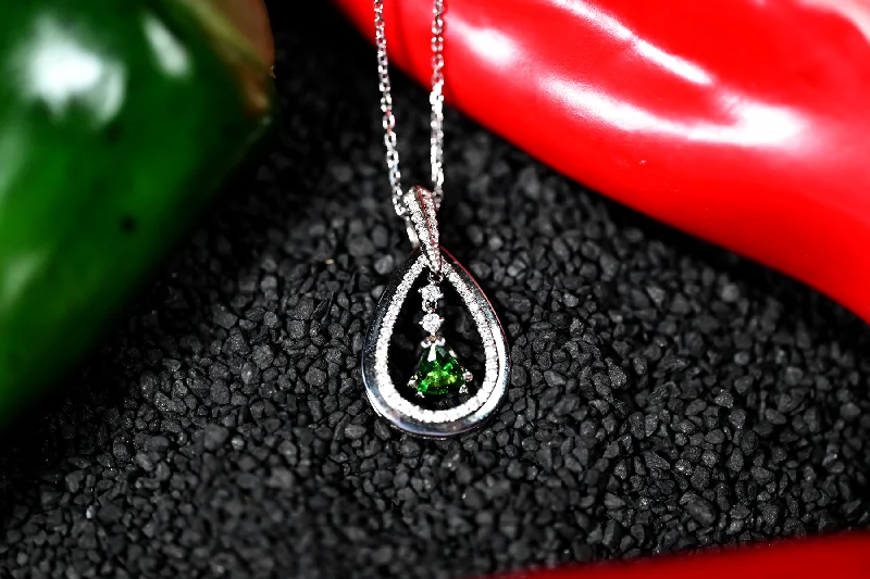 women's necklaces with matching earrings -0.47CT Tsavorite Garnet and Diamond Custom Pendant