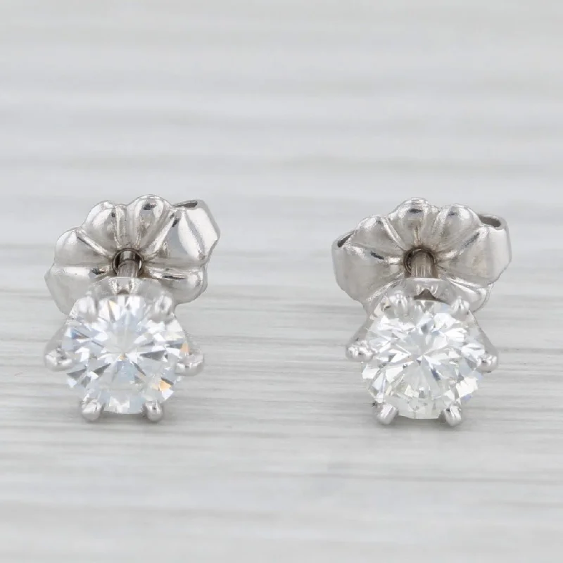 women's earrings with petite style -0.90ctw Round Diamond Solitaire Stud Earrings 14k White Gold