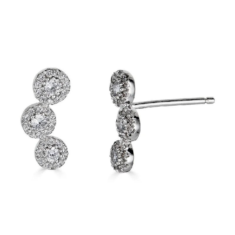 women's earrings with radiant cut -14K Diamond 3 Halo Stud Earrings