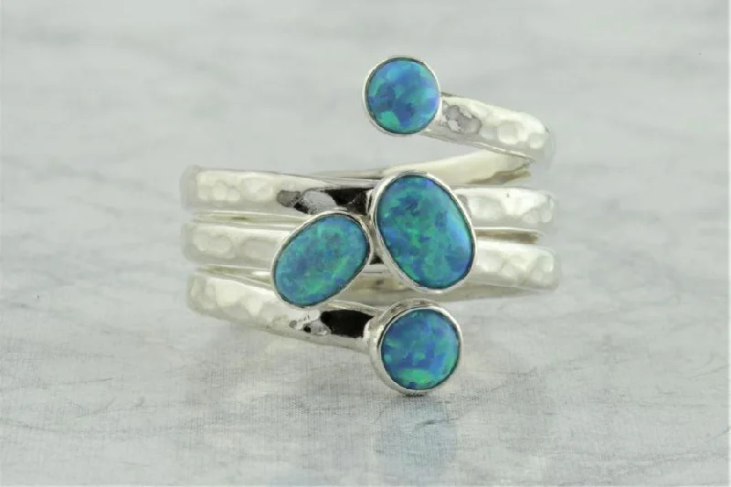 women's rings with large gemstone -Lavan 4 Aqua Opal Gemstone and Sterling Silver Spiral Ring