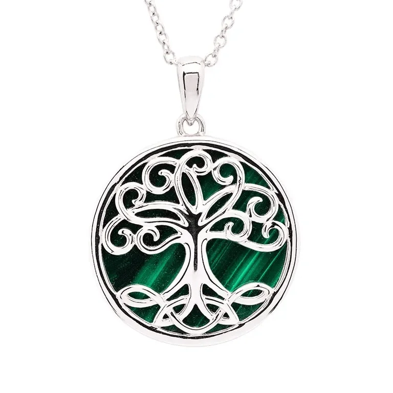 women's necklaces with classic charm -Sterling Silver Malachite Tree of Life Pendant with Chain SP2325