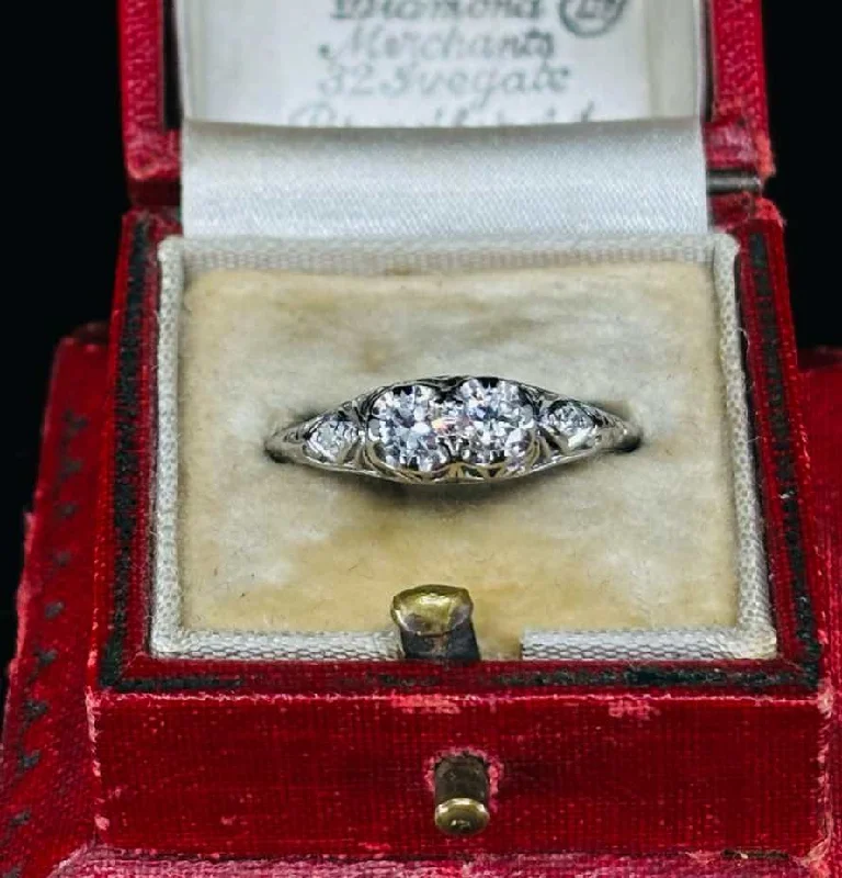 women's engagement rings with opal -1920s Diamond Pierced Openwork Ring