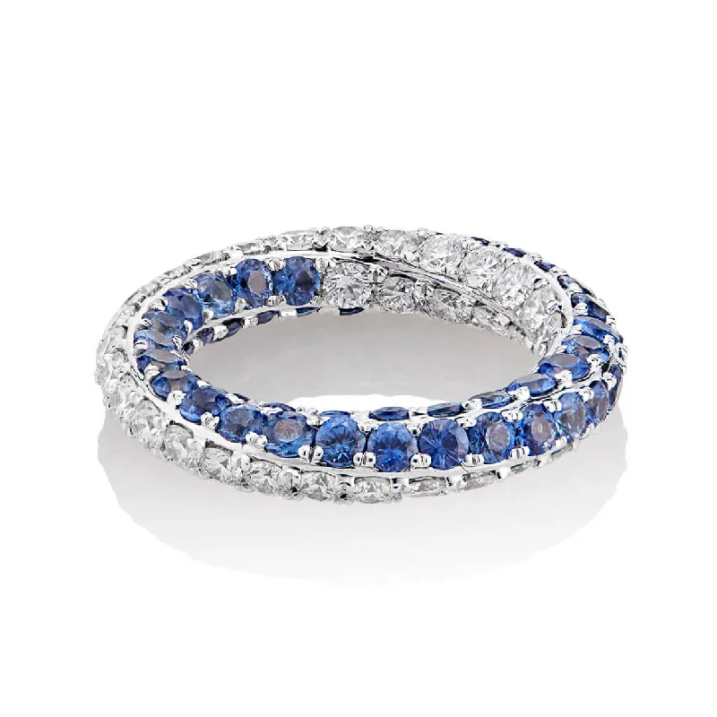 women's engagement rings with cushion-cut diamond -CONTINUUM ONE ROW DIAMOND AND SAPPHIRE ETERNITY BAND