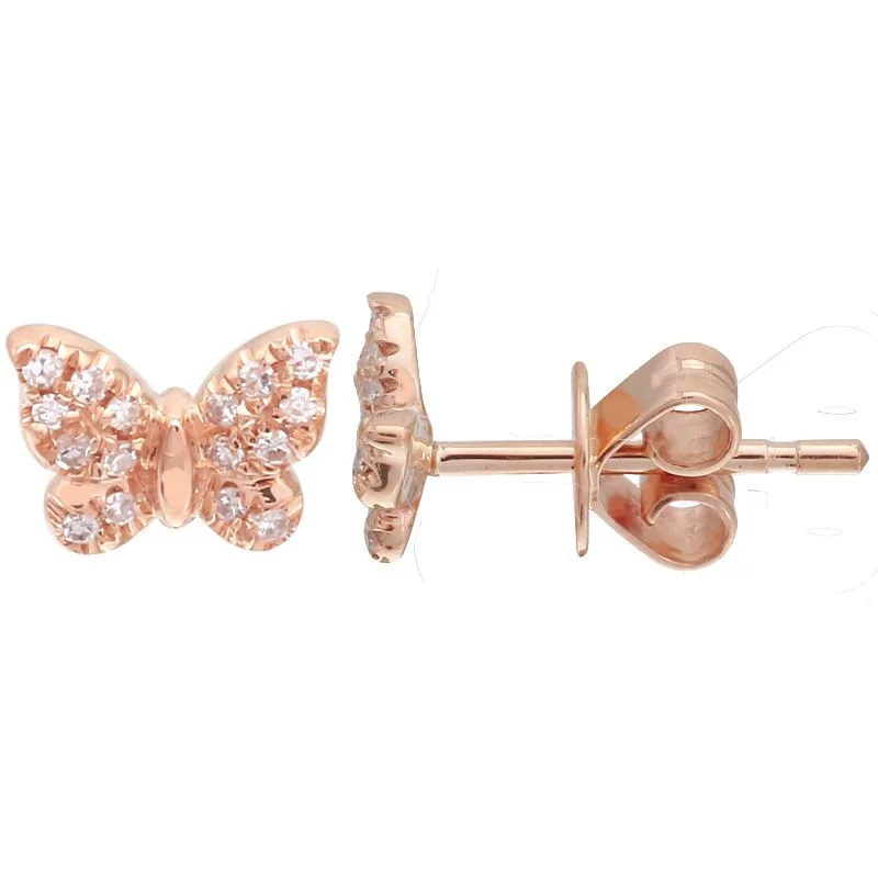 women's earrings with luxurious finish -14K Rose Gold Mini Butterfly Diamond Earrings