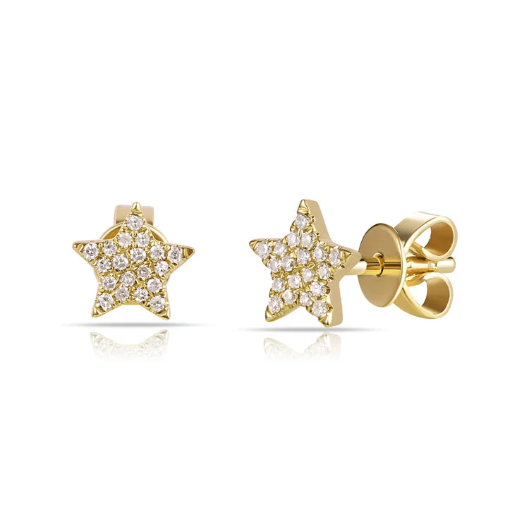 women's earrings with round diamonds -14K Yellow Gold Diamond Mini Star Earrings