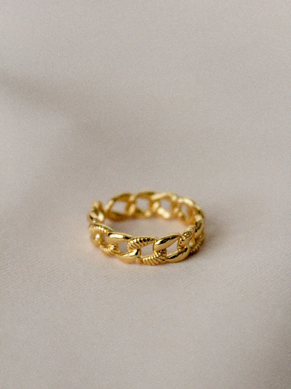 women's rings with classic design -Textured Cuban Chain Ring