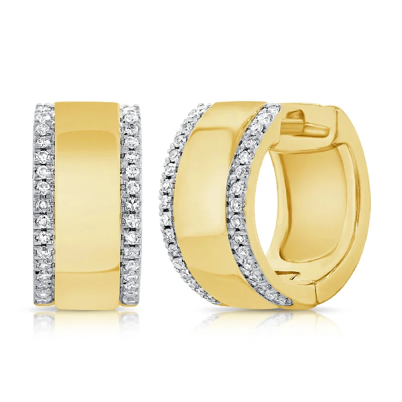 women's earrings with halo setting -14K Yellow Gold Diamond Outline Large Huggie Earrings