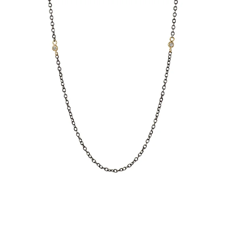 women's necklaces with floral accents -Sterling Silver Black Rhodium MINIDIA Chain with Round Diamonds