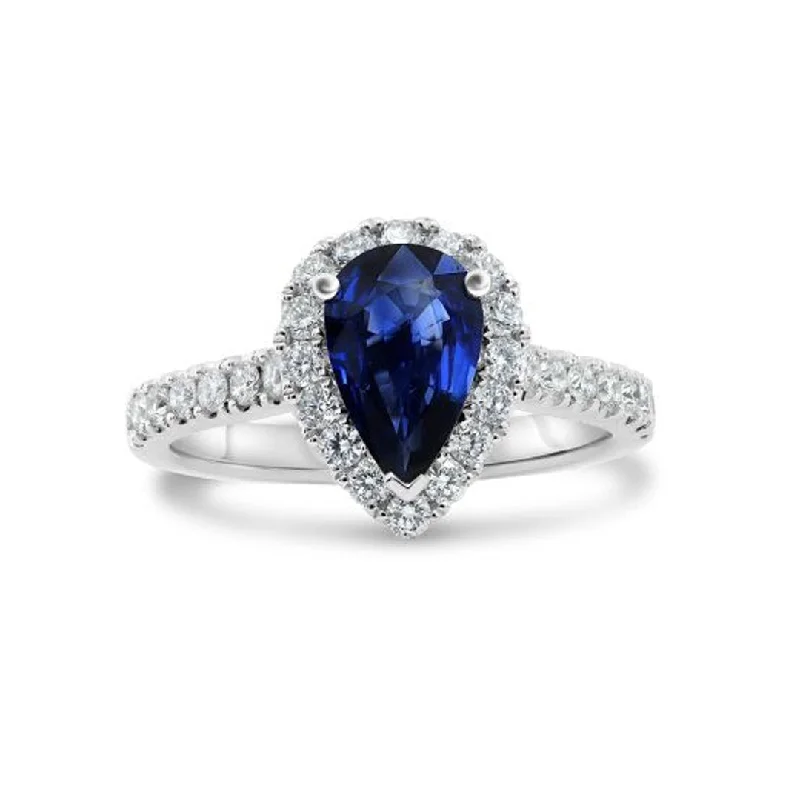 women's engagement rings with heart-shaped diamond -Pear Blue Sapphire & Diamond Halo Ring | M10278777