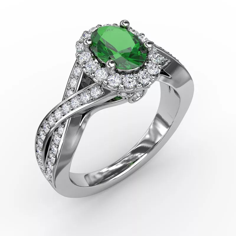 women's engagement rings with eternity band -Fana Look of Love Emerald and Diamond Criss-Cross Ring 1519