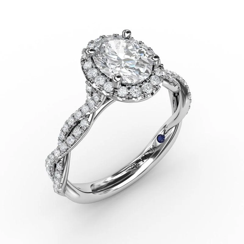 women's engagement rings with vintage halo -Fana Oval Halo with Diamond Twist Shank 3111