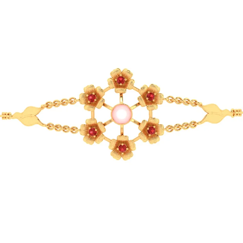 women's bracelets with hammered finish -14k Gold Bracelet Including Multiple Flowers With Pink Pearl